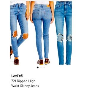 Levi’s Vintage 721 High Rise Ripped Skinny Jeans. SZ 33. 100% Cotton.